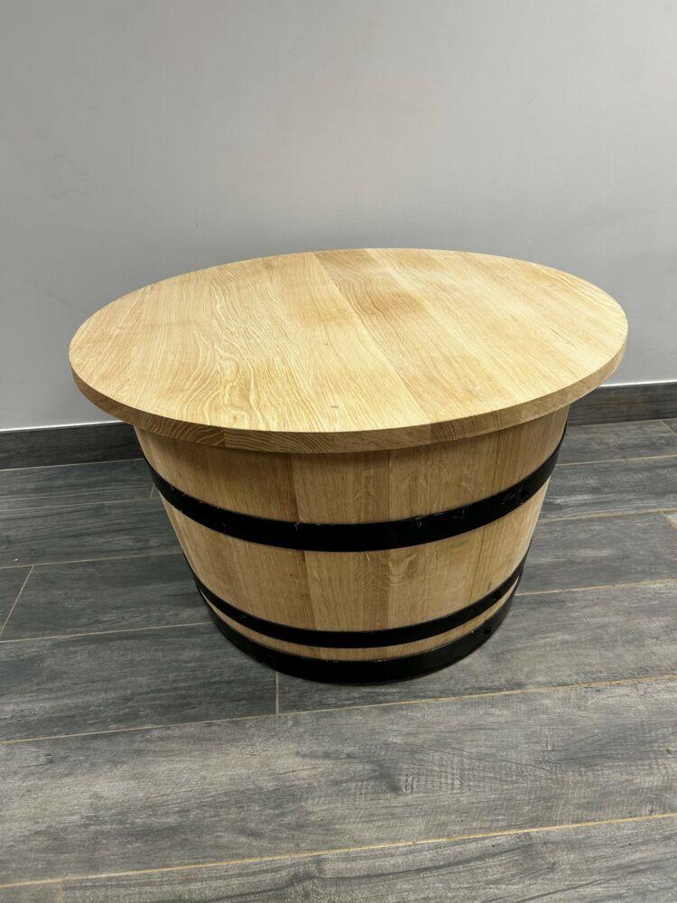 Table basse ronde en tonneau chêne massif 80 cm